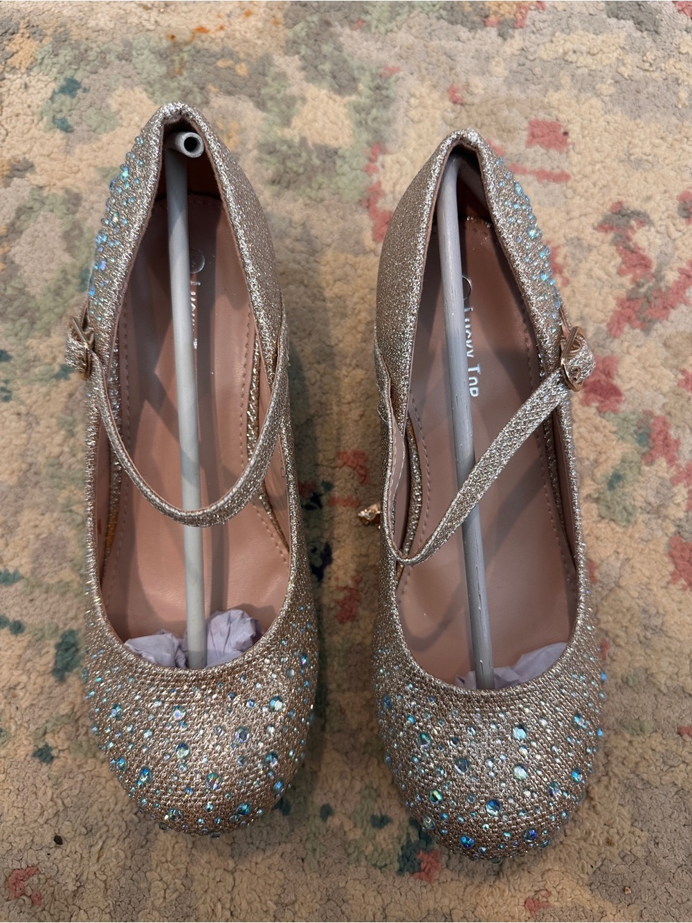 Glitter Embellished Mary Jane Heels - Rose Gold